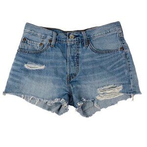 Levi’s 501 Light Wash Button Fly Distressed Denim Shorts Size W26